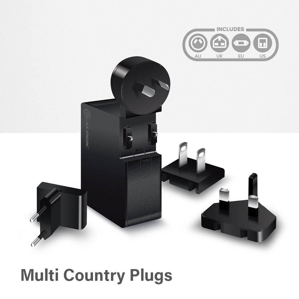 USB-C Laptop/Macbook Wall Charger 45W with Power Delivery & USB-A Charging Ports Ð Travel Edition with AU, EU, UK, US Plugs