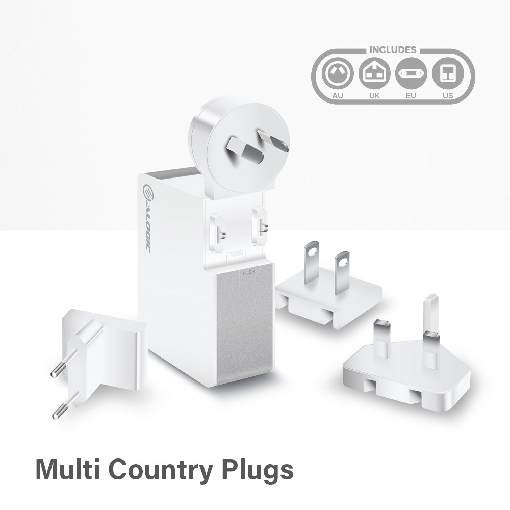 USB-C Laptop/Macbook Wall Charger 45W with Power Delivery & USB-A Charging Ports Ð Travel Edition with AU, EU, UK, US Plugs