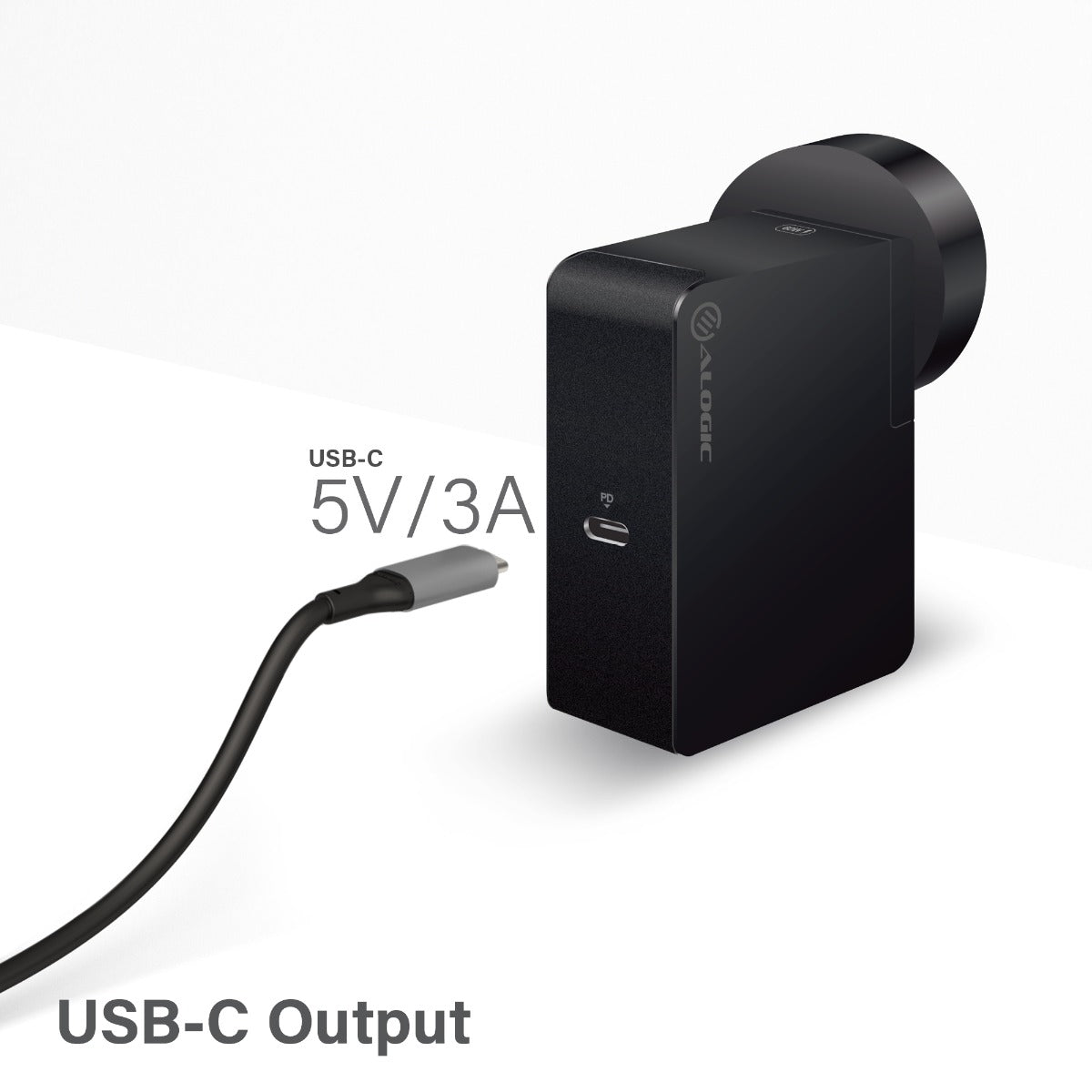 USB-C Laptop/Macbook Wall Charger 60W with Power Delivery– Travel Edition with AU, EU, UK, US Plugs and 2m Cable - Black