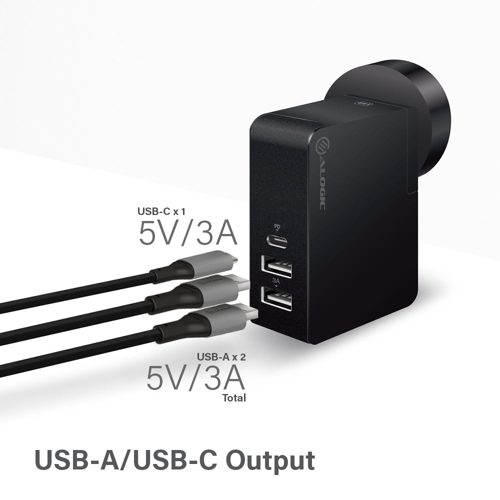 USB-C Laptop/Macbook Wall Charger 45W with Power Delivery & USB-A Charging Ports – Travel Edition with AU, EU, UK, US Plugs