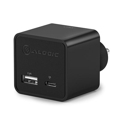 2 Port USB-C & USB-A Mini Wall Charger Ð 3A + 2.4A Ð 17W